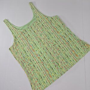 J.Jill Light Green Dot Dash Print Tank Top WOMEN'S LARGE Cotton Stretch *EUC*...